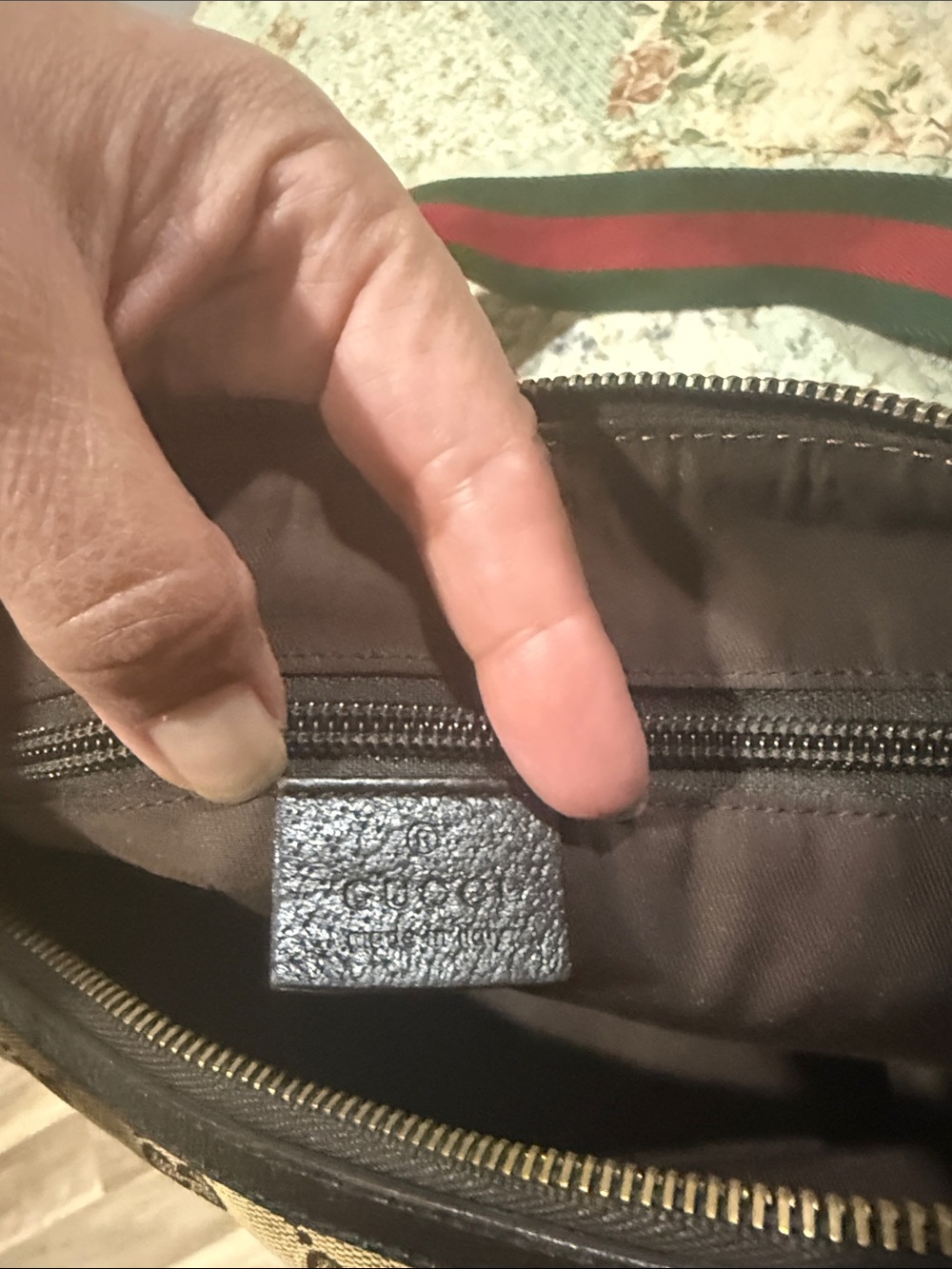 Gucci Beige Brown Monogram Crossbody with Green & Red Web Strap - Picture 13 of 16